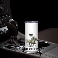 And They’re Off Colorful Horse Racing Sketch Skinny Tumbler Jockey and Thoroughbred Sprinting Race Day