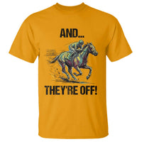 And They’re Off Colorful Horse Racing Sketch T Shirt Jockey and Thoroughbred Sprinting Race Day