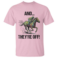 And They’re Off Colorful Horse Racing Sketch T Shirt Jockey and Thoroughbred Sprinting Race Day