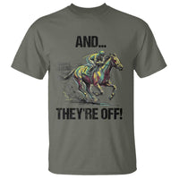 And They’re Off Colorful Horse Racing Sketch T Shirt Jockey and Thoroughbred Sprinting Race Day
