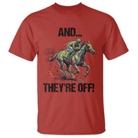 And They’re Off Colorful Horse Racing Sketch T Shirt Jockey and Thoroughbred Sprinting Race Day