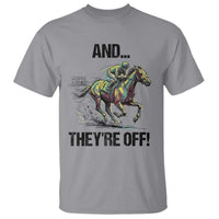 And They’re Off Colorful Horse Racing Sketch T Shirt Jockey and Thoroughbred Sprinting Race Day