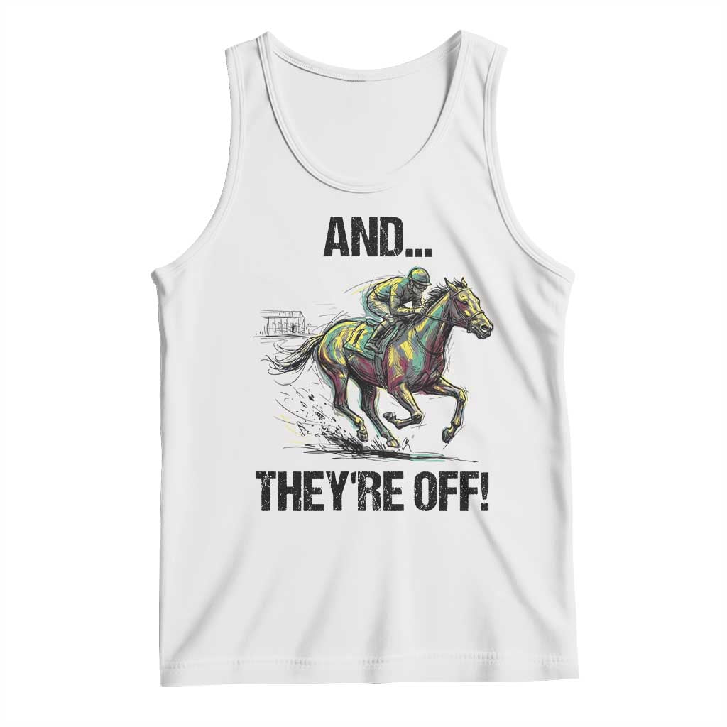And They’re Off Colorful Horse Racing Sketch Tank Top Jockey and Thoroughbred Sprinting Race Day