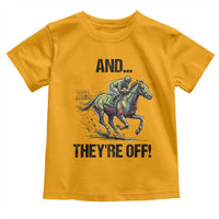 And They’re Off Colorful Horse Racing Sketch Toddler T Shirt Jockey and Thoroughbred Sprinting Race Day