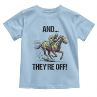 And They’re Off Colorful Horse Racing Sketch Toddler T Shirt Jockey and Thoroughbred Sprinting Race Day