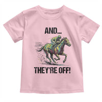 And They’re Off Colorful Horse Racing Sketch Toddler T Shirt Jockey and Thoroughbred Sprinting Race Day