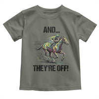 And They’re Off Colorful Horse Racing Sketch Toddler T Shirt Jockey and Thoroughbred Sprinting Race Day