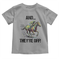 And They’re Off Colorful Horse Racing Sketch Toddler T Shirt Jockey and Thoroughbred Sprinting Race Day