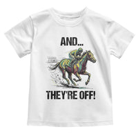And They’re Off Colorful Horse Racing Sketch Toddler T Shirt Jockey and Thoroughbred Sprinting Race Day