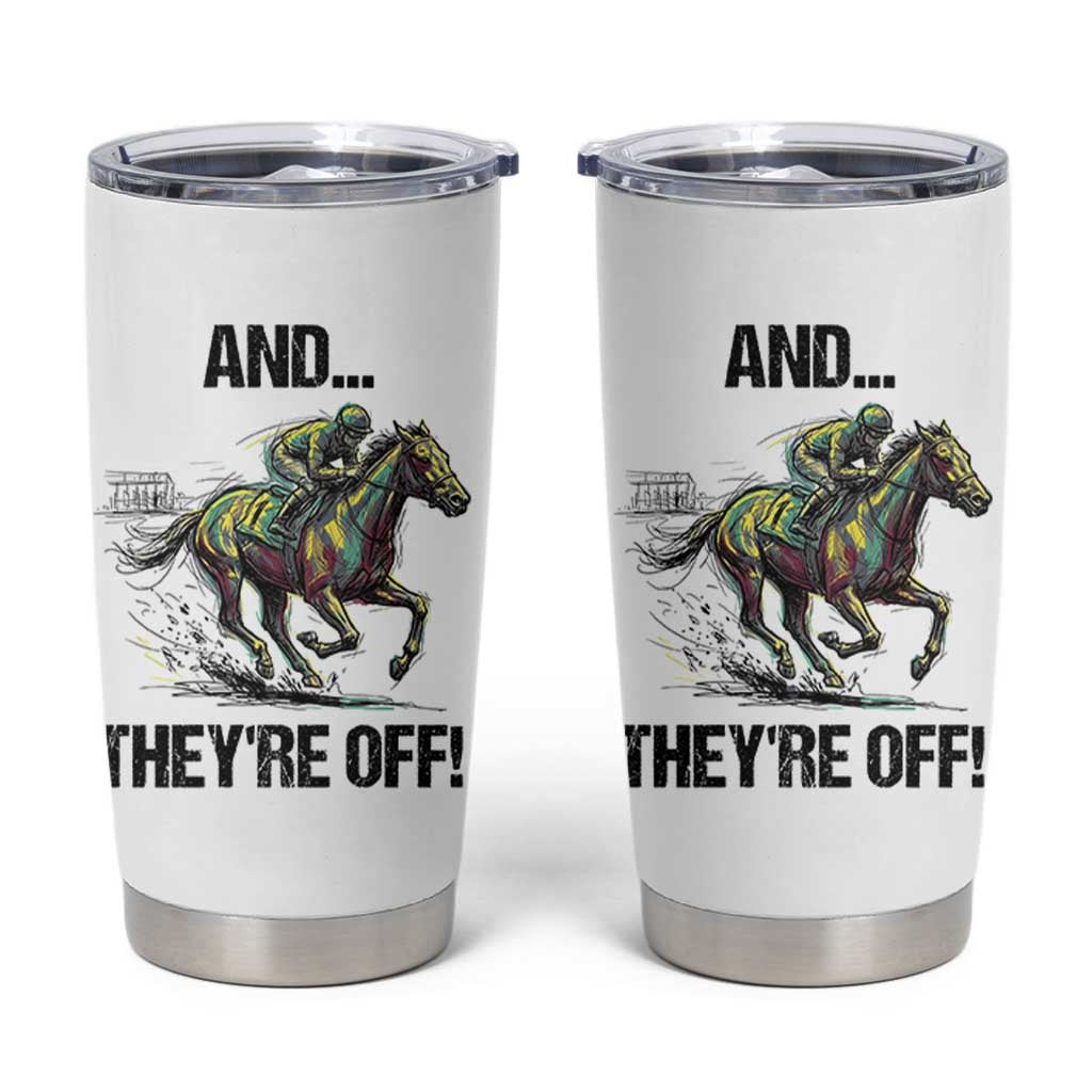 And They’re Off Colorful Horse Racing Sketch Tumbler Cup Jockey and Thoroughbred Sprinting Race Day
