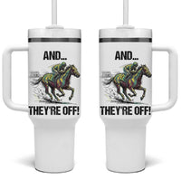 And They’re Off Colorful Horse Racing Sketch Tumbler With Handle Jockey and Thoroughbred Sprinting Race Day