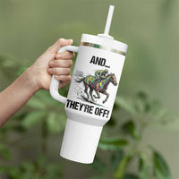 And They’re Off Colorful Horse Racing Sketch Tumbler With Handle Jockey and Thoroughbred Sprinting Race Day