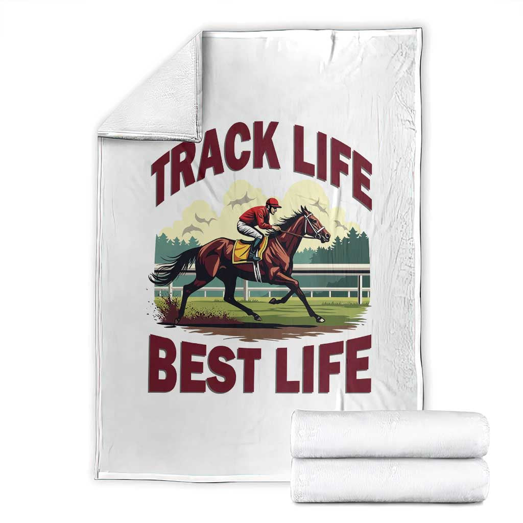 Track Life Best Life Horse Racing Enthusiast Throw Blanket Retro Jockey and Racehorse Trackside Southern Equestrian