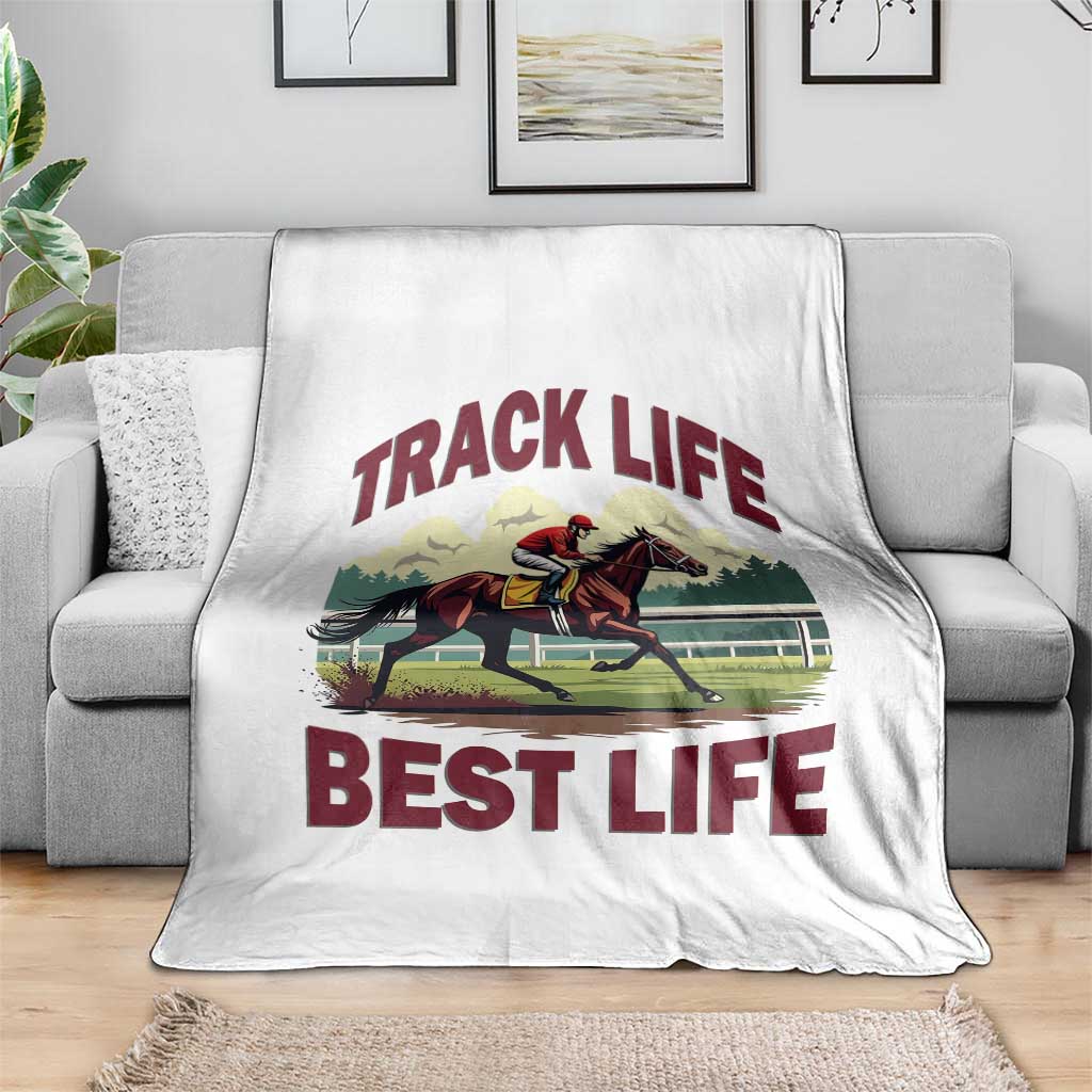 Track Life Best Life Horse Racing Enthusiast Throw Blanket Retro Jockey and Racehorse Trackside Southern Equestrian