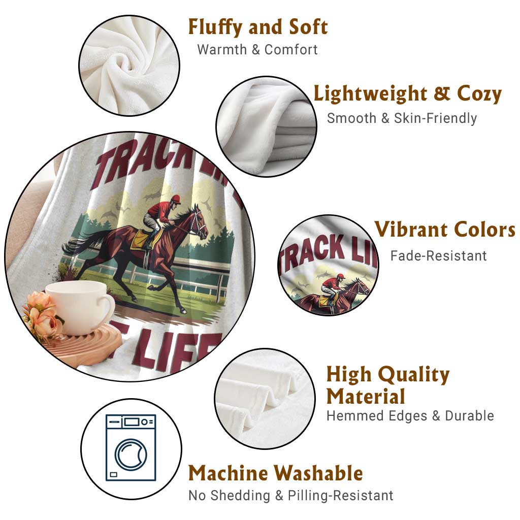 Track Life Best Life Horse Racing Enthusiast Throw Blanket Retro Jockey and Racehorse Trackside Southern Equestrian