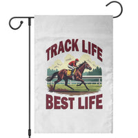 Track Life Best Life Horse Racing Enthusiast Garden Flag Retro Jockey and Racehorse Trackside Southern Equestrian