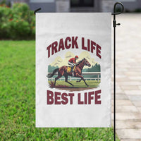 Track Life Best Life Horse Racing Enthusiast Garden Flag Retro Jockey and Racehorse Trackside Southern Equestrian