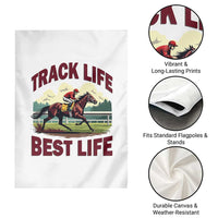 Track Life Best Life Horse Racing Enthusiast Garden Flag Retro Jockey and Racehorse Trackside Southern Equestrian