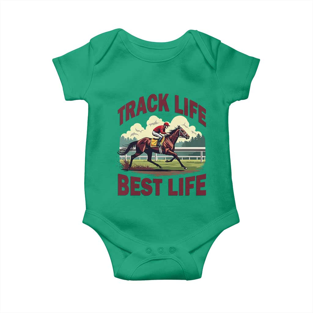 Track Life Best Life Horse Racing Enthusiast Baby Onesie Retro Jockey and Racehorse Trackside Southern Equestrian