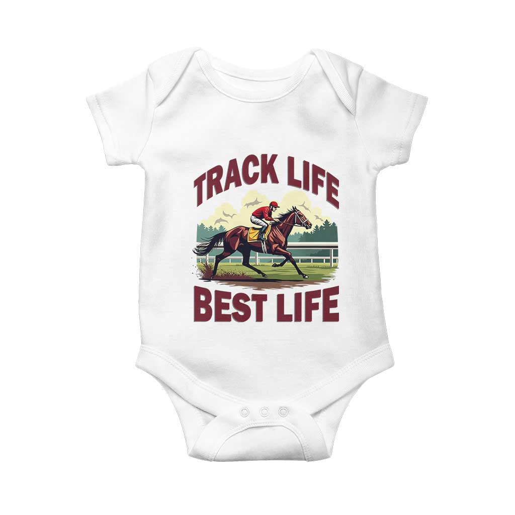 Track Life Best Life Horse Racing Enthusiast Baby Onesie Retro Jockey and Racehorse Trackside Southern Equestrian