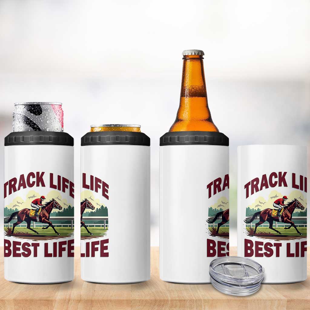 Track Life Best Life Horse Racing Enthusiast 4 in 1 Can Cooler Tumbler Retro Jockey and Racehorse Trackside Southern Equestrian