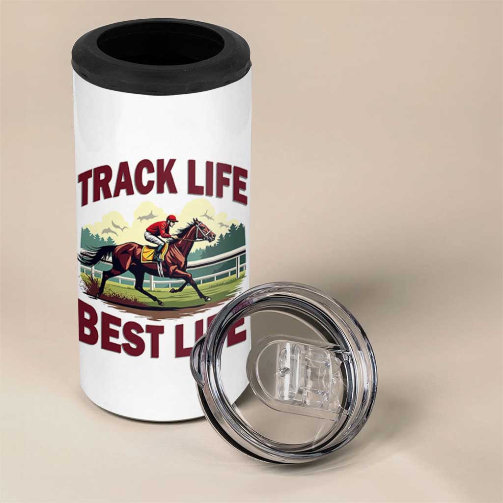 Track Life Best Life Horse Racing Enthusiast 4 in 1 Can Cooler Tumbler Retro Jockey and Racehorse Trackside Southern Equestrian