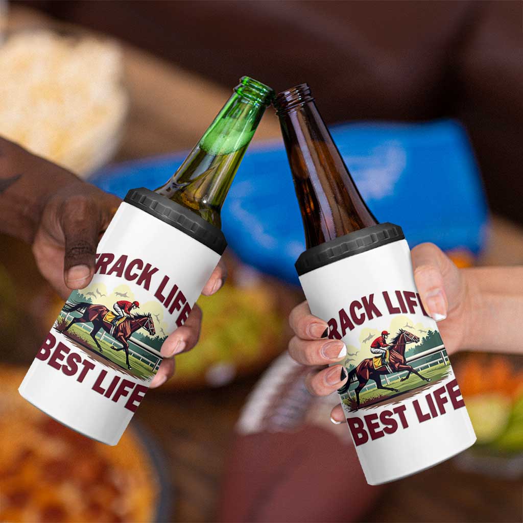 Track Life Best Life Horse Racing Enthusiast 4 in 1 Can Cooler Tumbler Retro Jockey and Racehorse Trackside Southern Equestrian