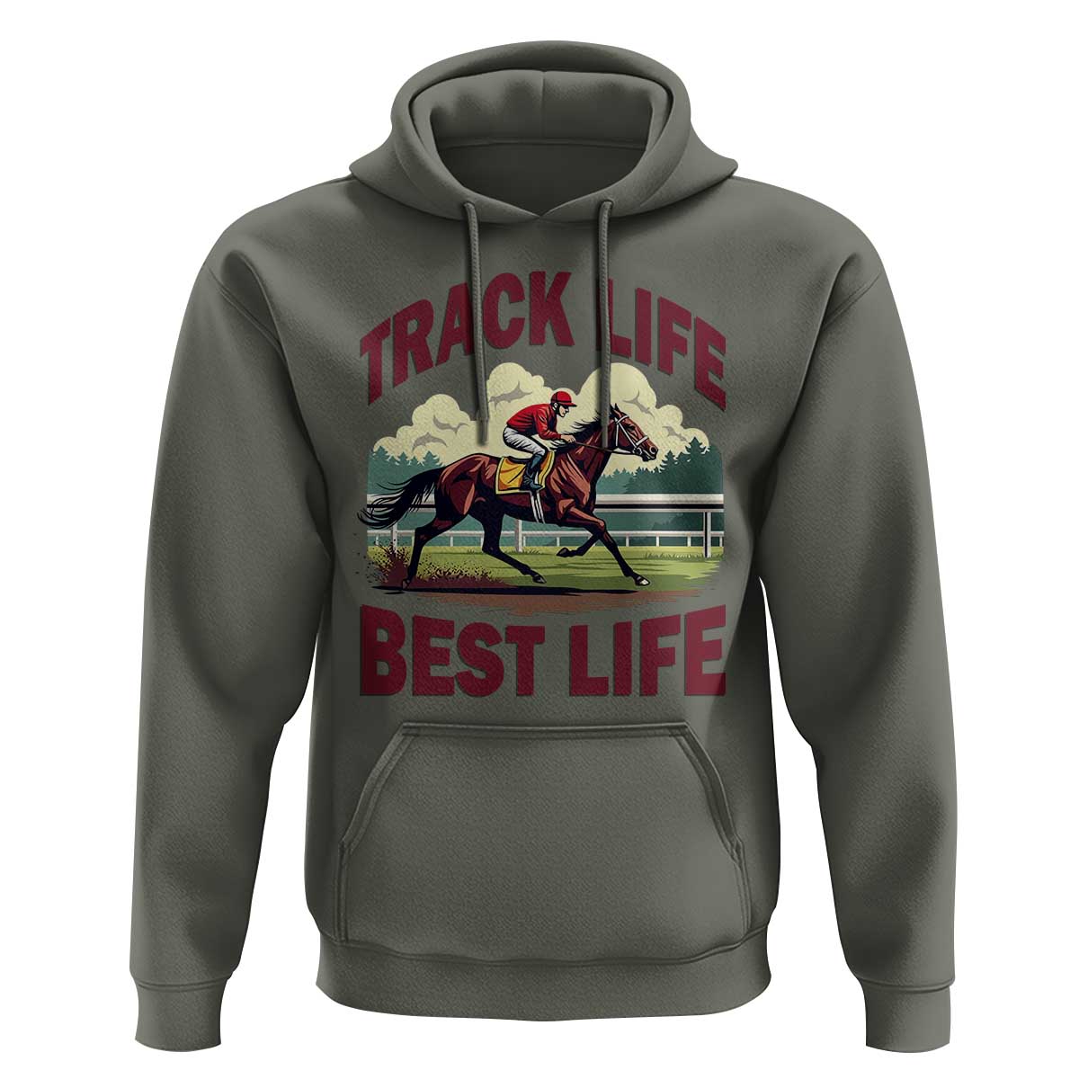 Track Life Best Life Horse Racing Enthusiast Hoodie Retro Jockey and Racehorse Trackside Southern Equestrian