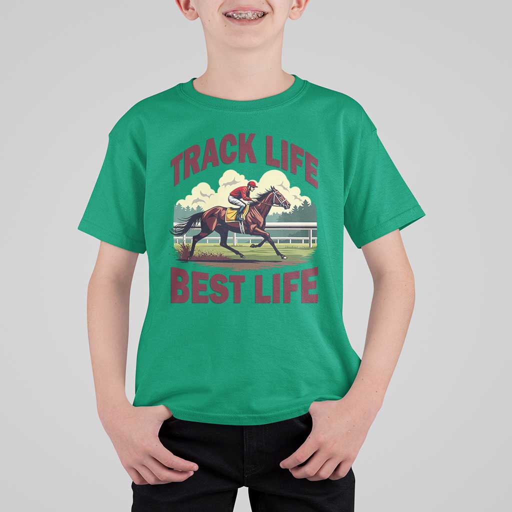 Track Life Best Life Horse Racing Enthusiast T Shirt For Kid Retro Jockey and Racehorse Trackside Southern Equestrian