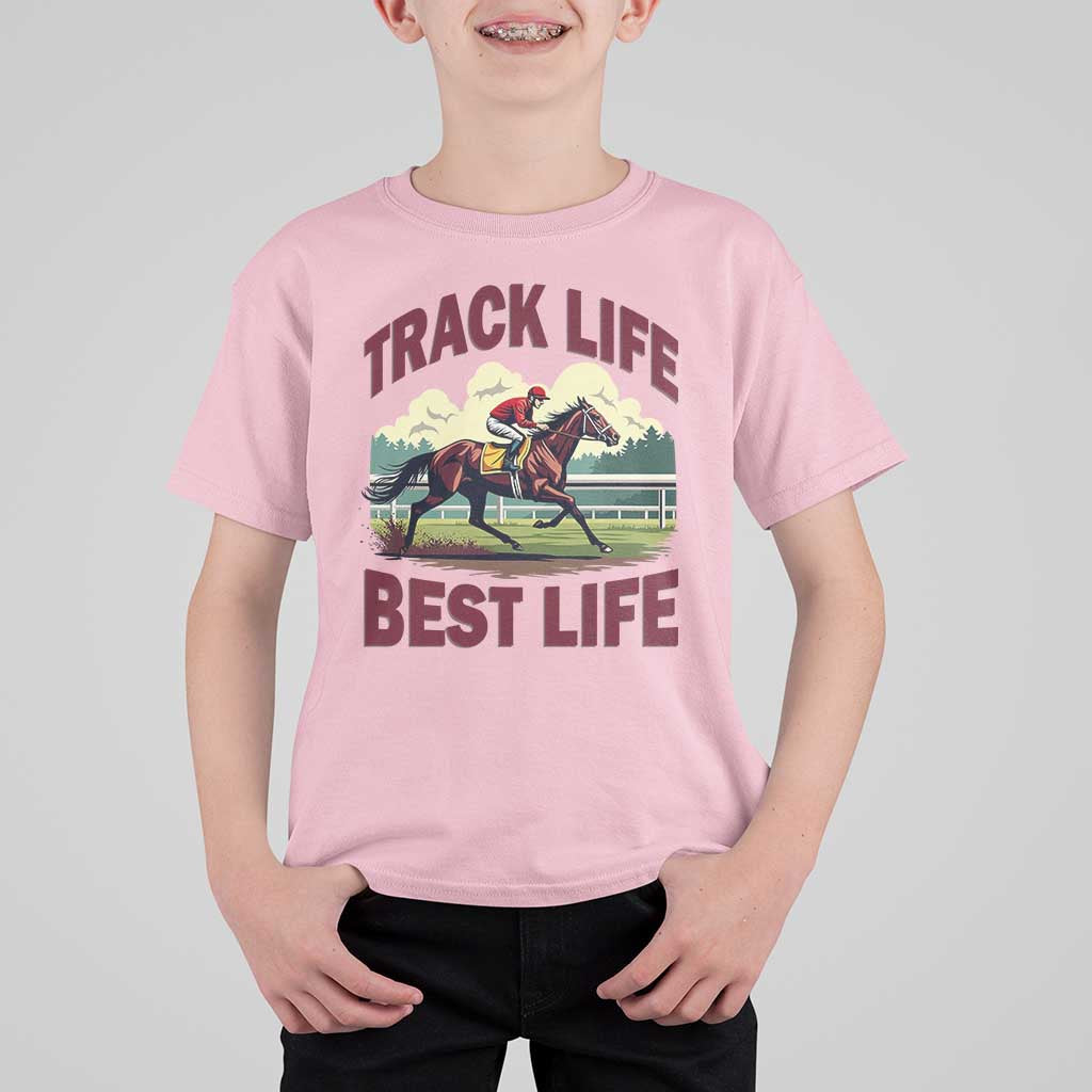 Track Life Best Life Horse Racing Enthusiast T Shirt For Kid Retro Jockey and Racehorse Trackside Southern Equestrian