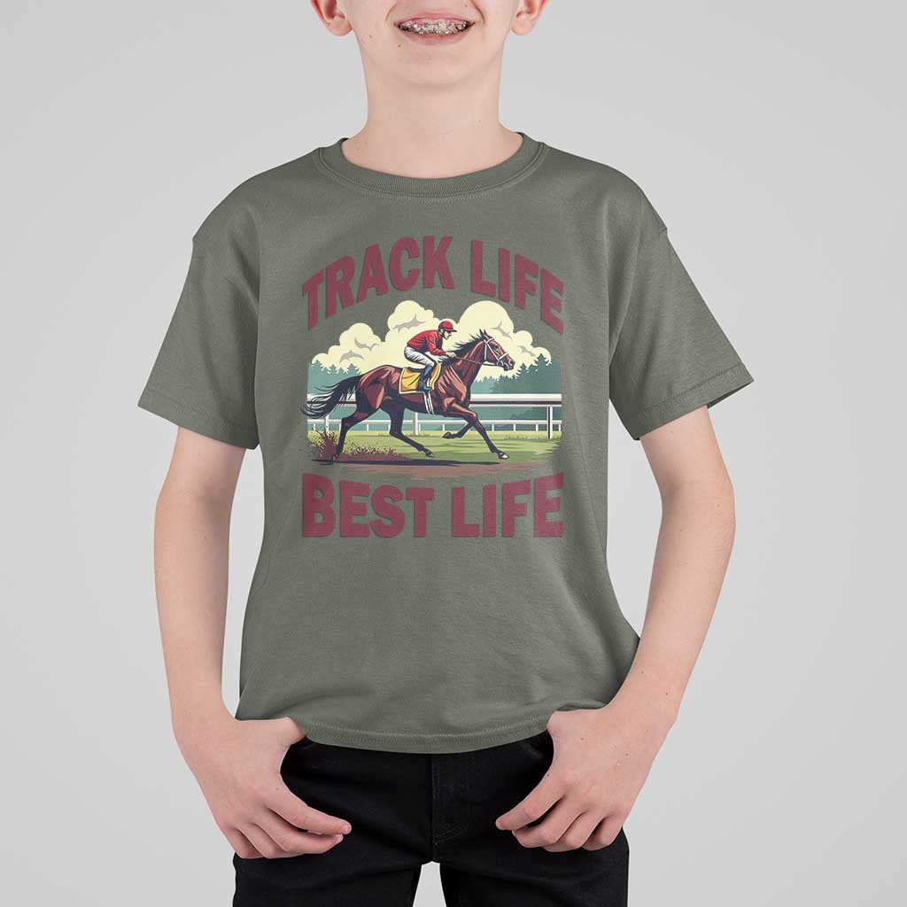 Track Life Best Life Horse Racing Enthusiast T Shirt For Kid Retro Jockey and Racehorse Trackside Southern Equestrian