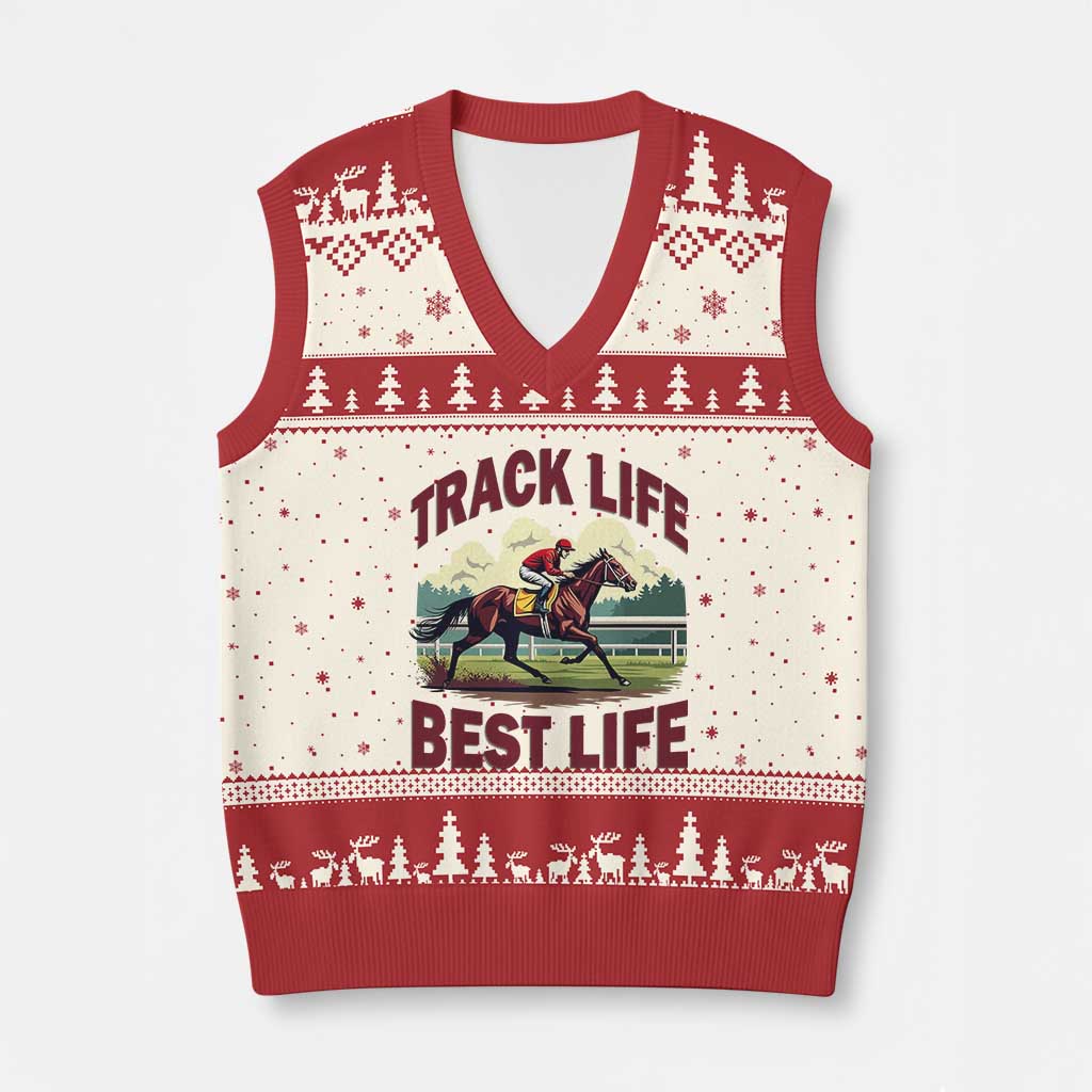 Track Life Best Life Horse Racing Enthusiast V-Neck Knit Sweater Vest Retro Jockey and Racehorse Trackside Southern Equestrian