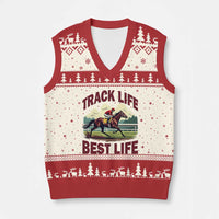 Track Life Best Life Horse Racing Enthusiast V-Neck Knit Sweater Vest Retro Jockey and Racehorse Trackside Southern Equestrian