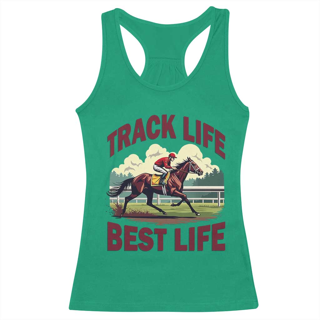 Track Life Best Life Horse Racing Enthusiast Racerback Tank Top Retro Jockey and Racehorse Trackside Southern Equestrian