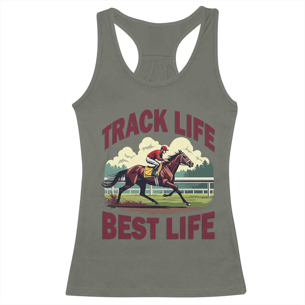 Track Life Best Life Horse Racing Enthusiast Racerback Tank Top Retro Jockey and Racehorse Trackside Southern Equestrian