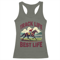 Track Life Best Life Horse Racing Enthusiast Racerback Tank Top Retro Jockey and Racehorse Trackside Southern Equestrian
