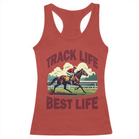 Track Life Best Life Horse Racing Enthusiast Racerback Tank Top Retro Jockey and Racehorse Trackside Southern Equestrian