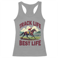 Track Life Best Life Horse Racing Enthusiast Racerback Tank Top Retro Jockey and Racehorse Trackside Southern Equestrian