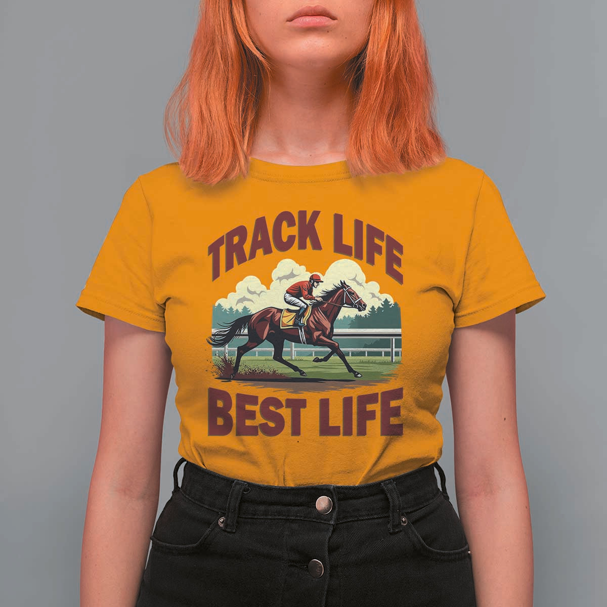 Track Life Best Life Horse Racing Enthusiast T Shirt For Women Retro Jockey and Racehorse Trackside Southern Equestrian