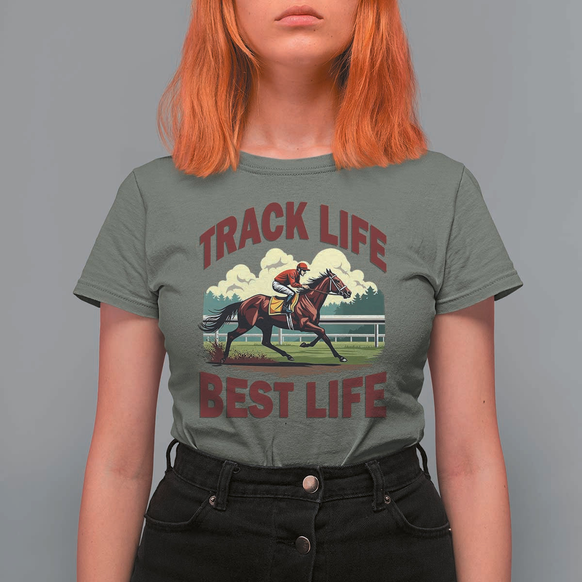 Track Life Best Life Horse Racing Enthusiast T Shirt For Women Retro Jockey and Racehorse Trackside Southern Equestrian