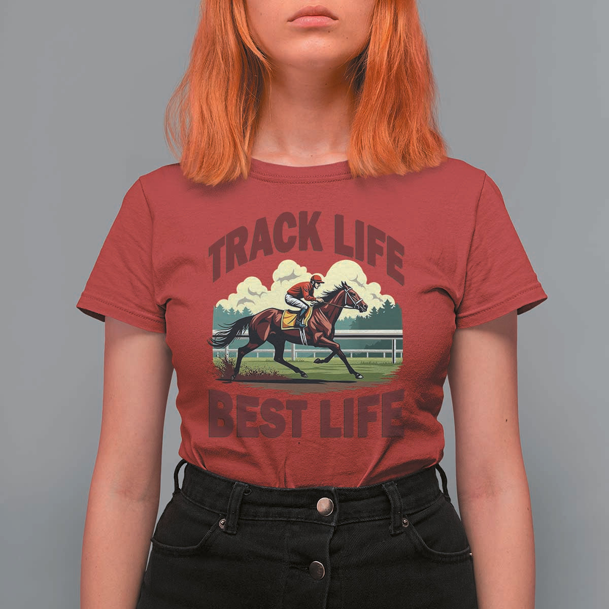 Track Life Best Life Horse Racing Enthusiast T Shirt For Women Retro Jockey and Racehorse Trackside Southern Equestrian