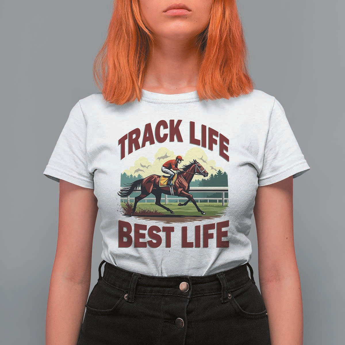 Track Life Best Life Horse Racing Enthusiast T Shirt For Women Retro Jockey and Racehorse Trackside Southern Equestrian