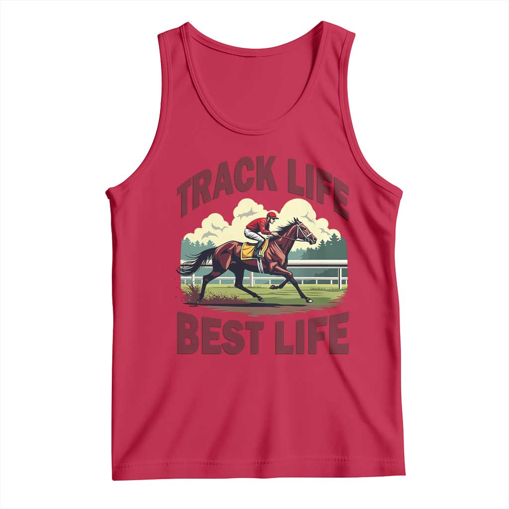 Track Life Best Life Horse Racing Enthusiast Tank Top Retro Jockey and Racehorse Trackside Southern Equestrian