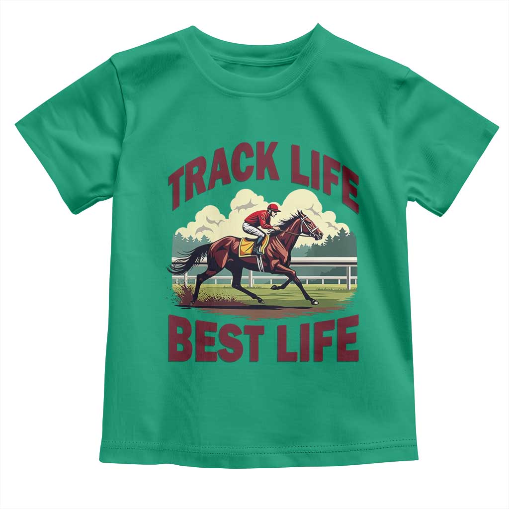 Track Life Best Life Horse Racing Enthusiast Toddler T Shirt Retro Jockey and Racehorse Trackside Southern Equestrian