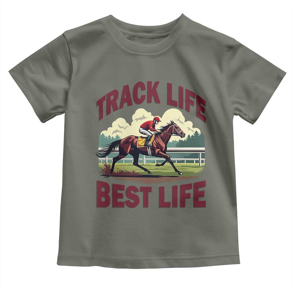 Track Life Best Life Horse Racing Enthusiast Toddler T Shirt Retro Jockey and Racehorse Trackside Southern Equestrian