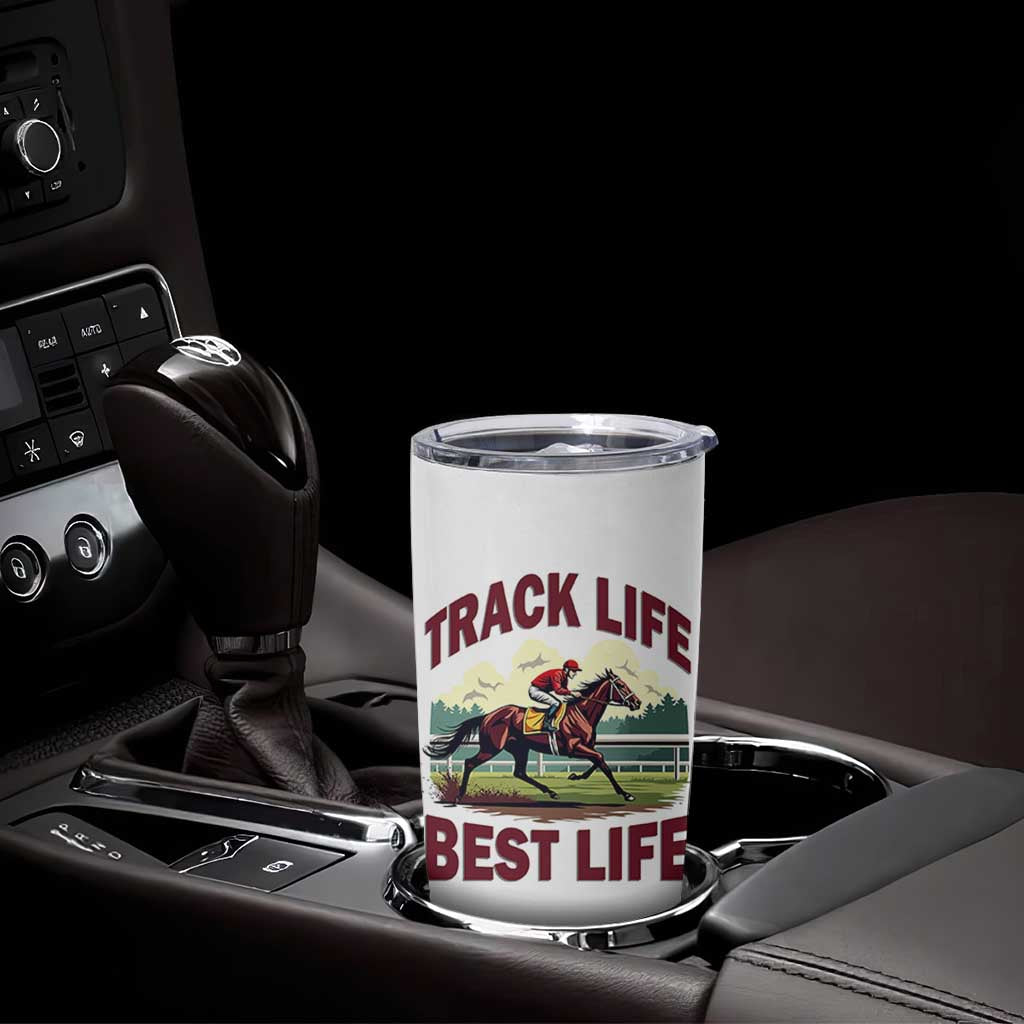Track Life Best Life Horse Racing Enthusiast Tumbler Cup Retro Jockey and Racehorse Trackside Southern Equestrian