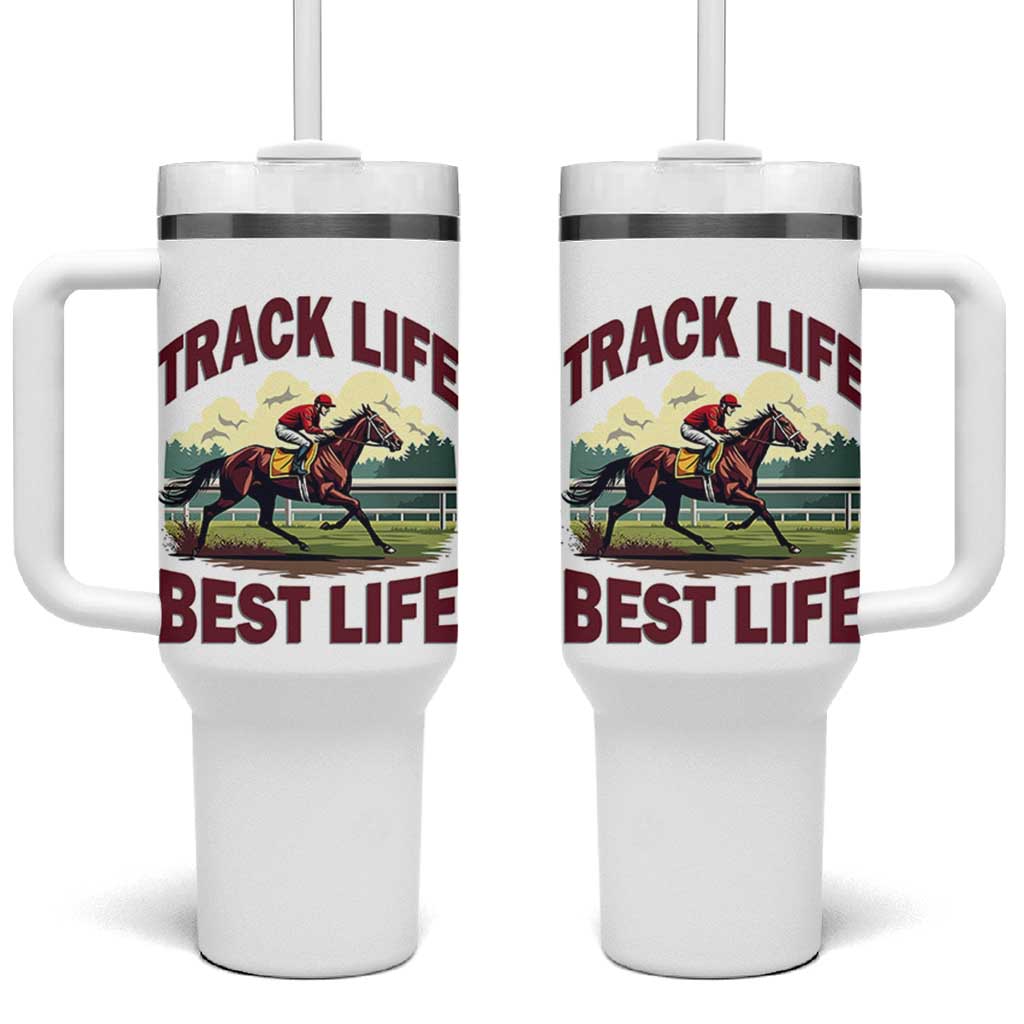 Track Life Best Life Horse Racing Enthusiast Tumbler With Handle Retro Jockey and Racehorse Trackside Southern Equestrian