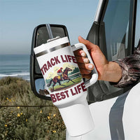 Track Life Best Life Horse Racing Enthusiast Tumbler With Handle Retro Jockey and Racehorse Trackside Southern Equestrian