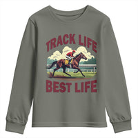 Track Life Best Life Horse Racing Enthusiast Youth Sweatshirt Retro Jockey and Racehorse Trackside Southern Equestrian