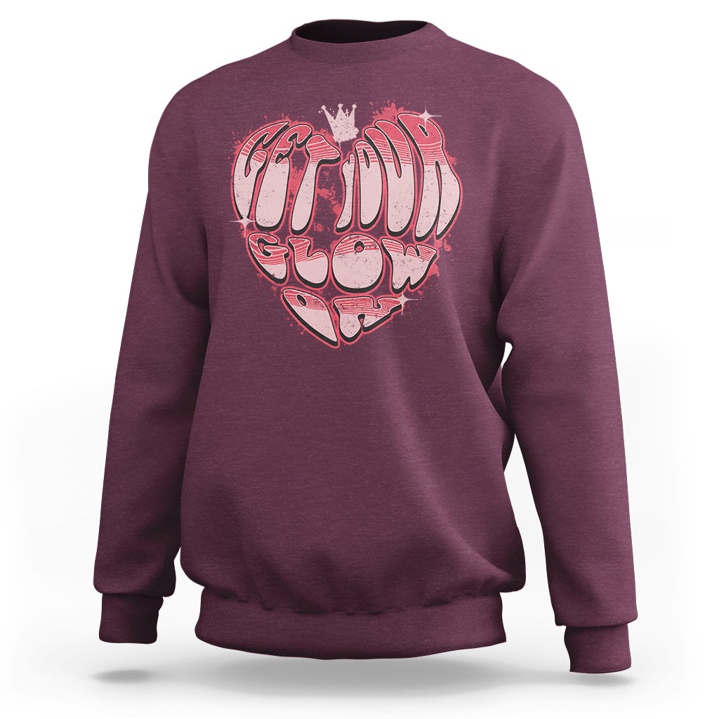 Retro 70s 80s Sweatshirt Get Your Glow On GLow Party Retro 70s 80s Graffiti Heart Shape - Wonder Print Shop